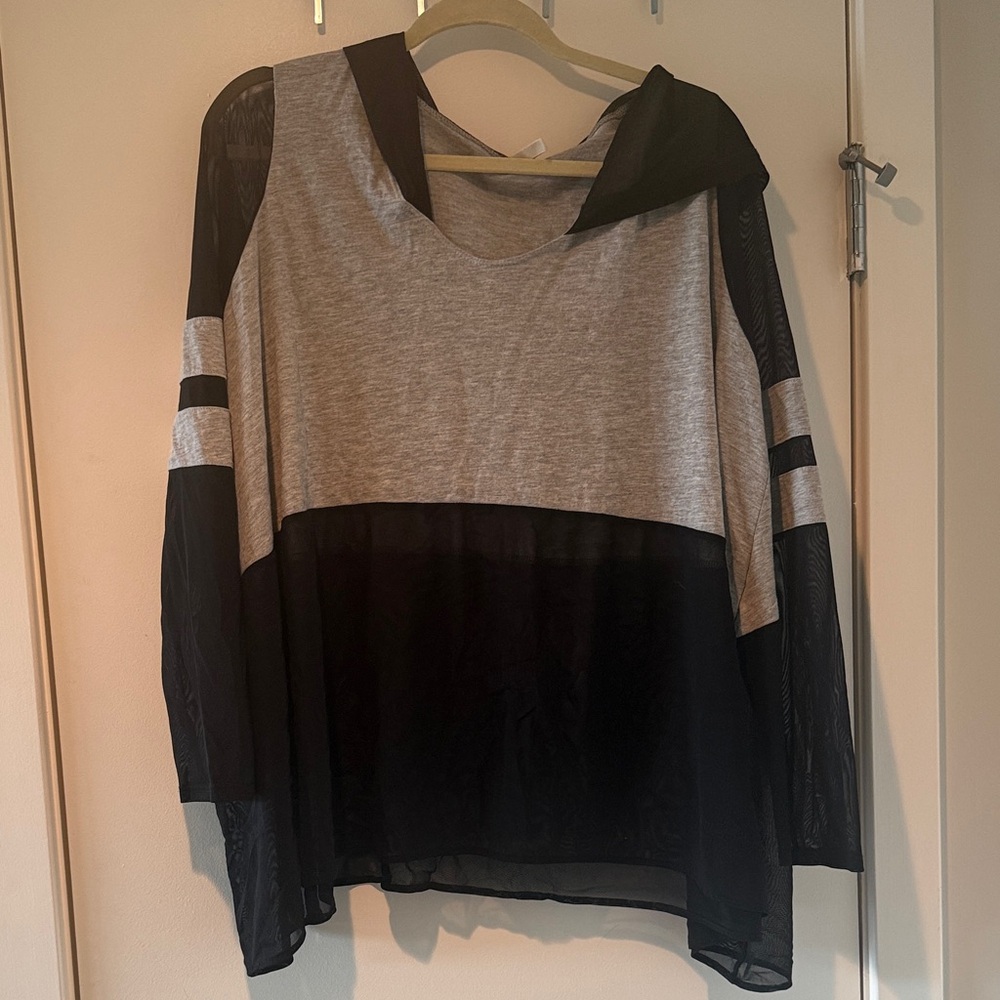 Emma & Sam Gray and Black Hoodie shirt with sheer detail size M